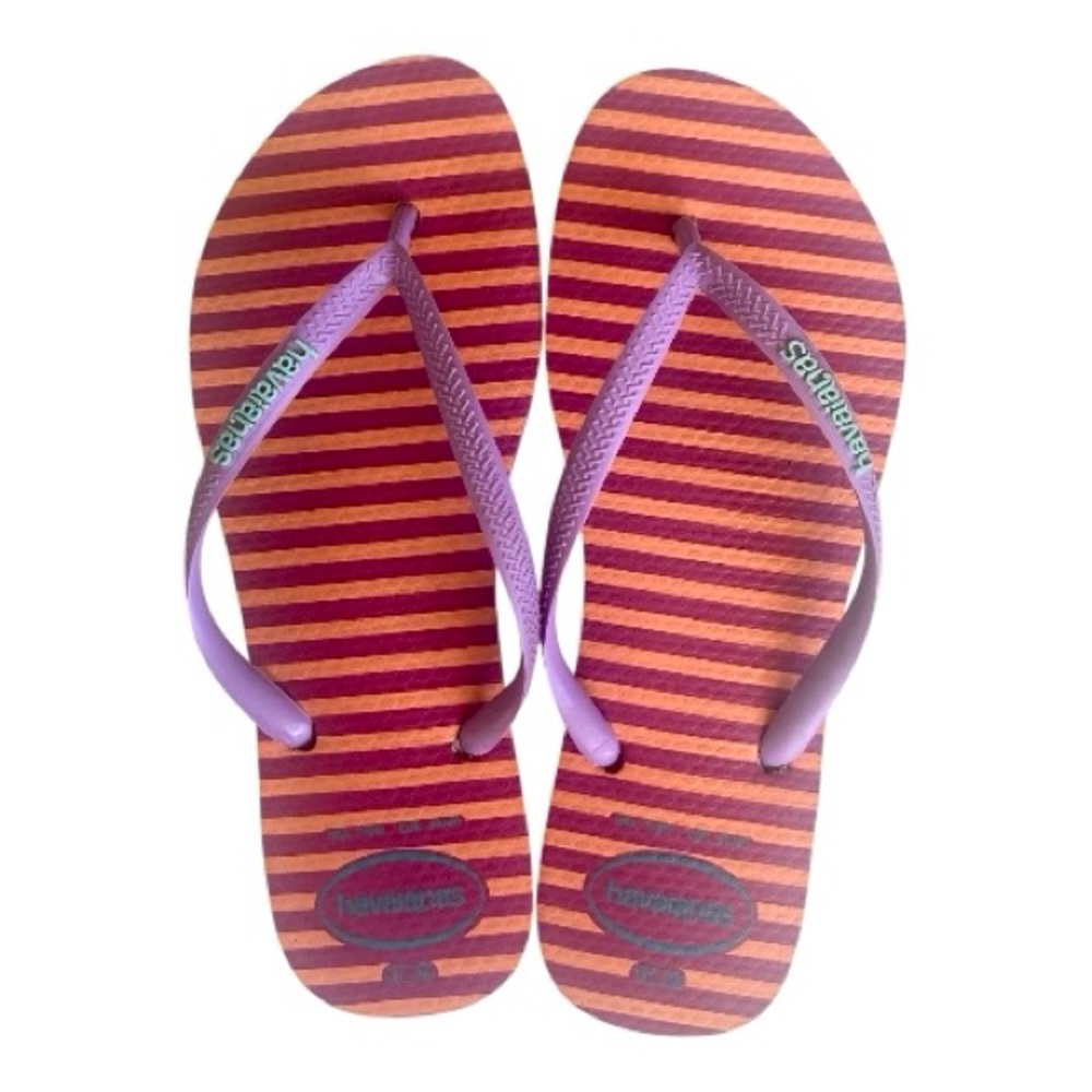 Havaianas Slim Retro Flip Flops Orange & Purple Striped Flip Flops US 7/8 37-38